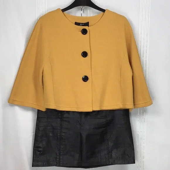 VTG Lennie for Nina Leonard Mustard Stylish Knit Cropped Suit Jacket Sz Small - Picture 9 of 9